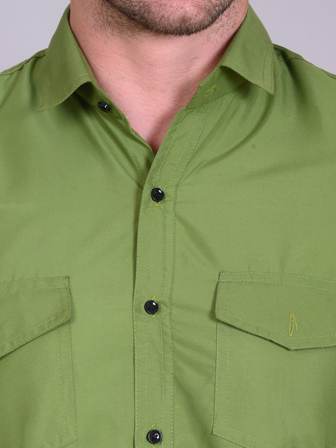 Men’s Solid Olive Green Shirt with Double Pockets