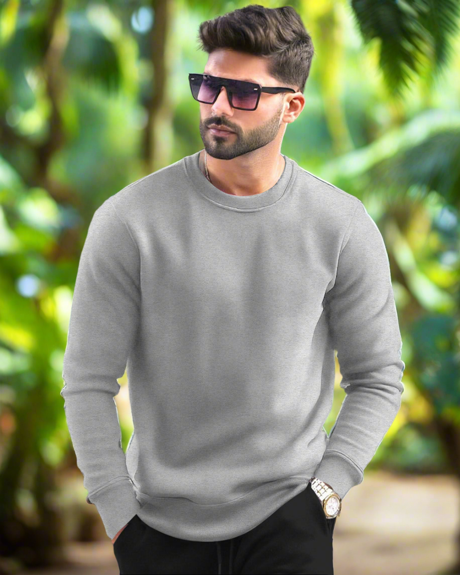 PLAIN GREY MEN REGULAR FIT CASUAL SWEATSHIRT